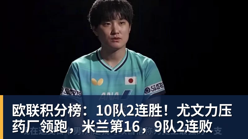欧联积分榜：10队2连胜！尤文力压药厂领跑，米兰第16，9队2连败